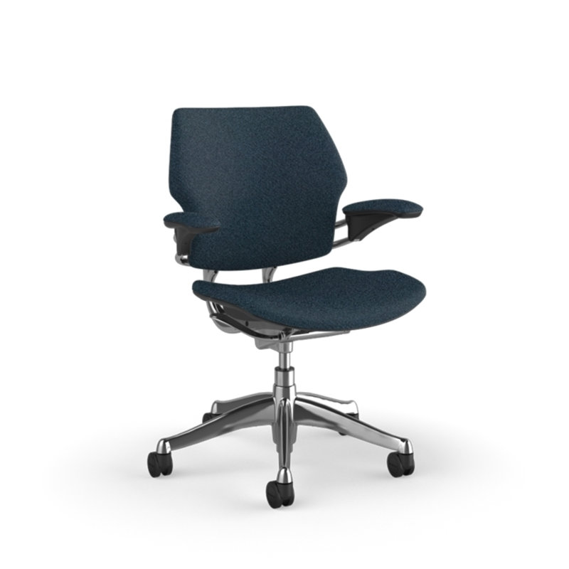 Chaise de travail ergonomique Freedom - Coda, Accoudoirs standards en Duron avec textile, Bleu marine - 0762