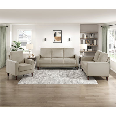 Modern Contemporary Sofa Set 3pcs Comfortable Sofa Loveseat Chair Taupe Corduroy Upholstered Cushion Solid Wood Living Room Furniture