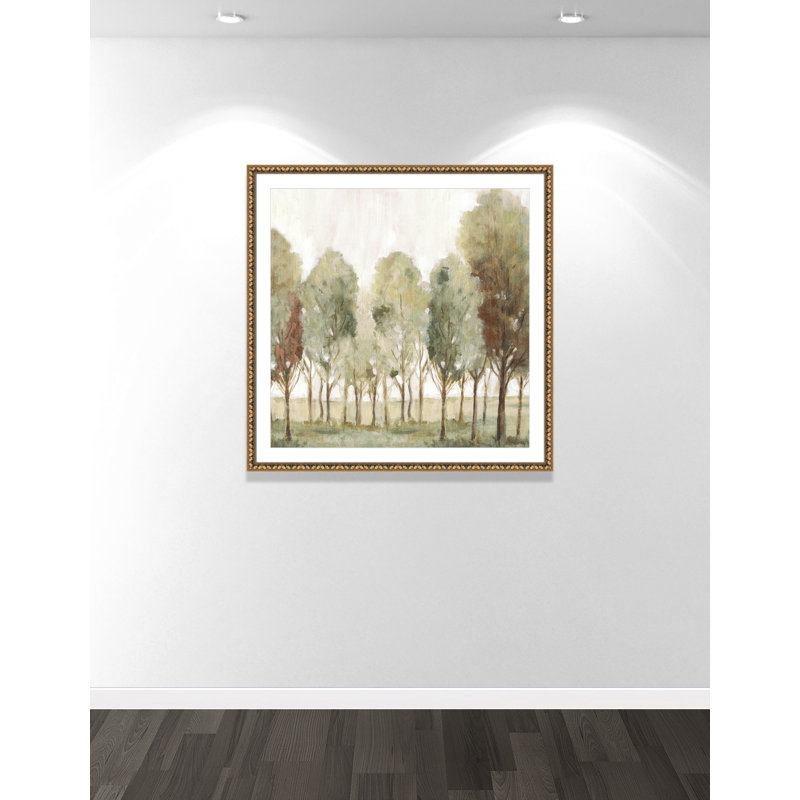 «Silent Fall I Print» par Eva Watts, l 42 po x H 42 po, Imprimé mat, Perles de feuilles dorées