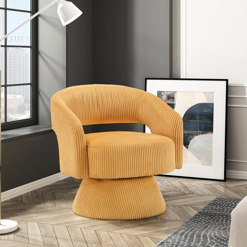 Chaise de luxe en velours côtelé jaune avec base pivotante, structure en bois massif et contreplaqué, Jaune