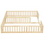 Lit double double au sol avec clôture et garde-corps - Taille en bois naturel pour espaces compacts Structure en pin massif-2028386097