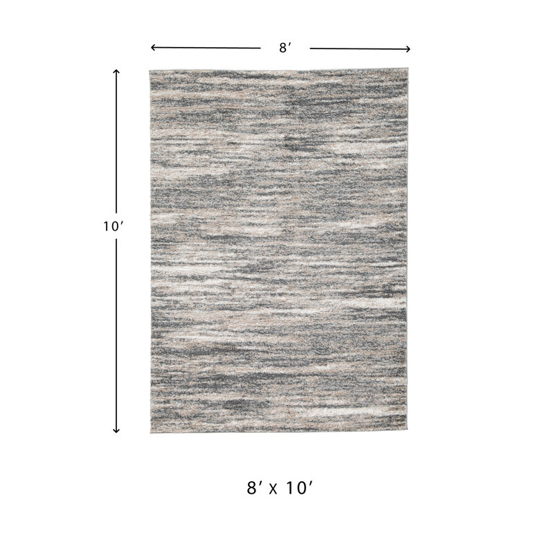 Tapis rayé beige / gris tissé à la main, Rectangle 7 pi 10 po x 10 pi