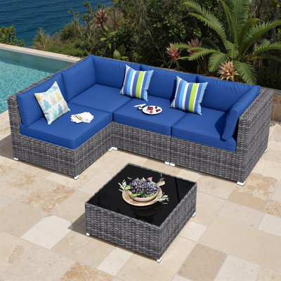 Ensemble de conversation modulaire avec coussins 5 pièces Gerolama