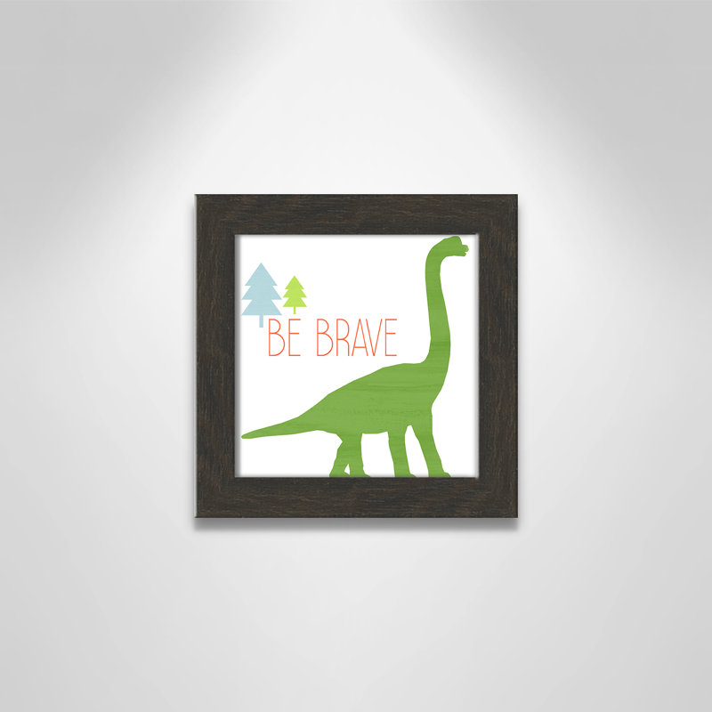 Dino Brave 1 ', art encadré, H 8 po x l 8 po x P 0,6 po, Cadre plat à grain de bois noir