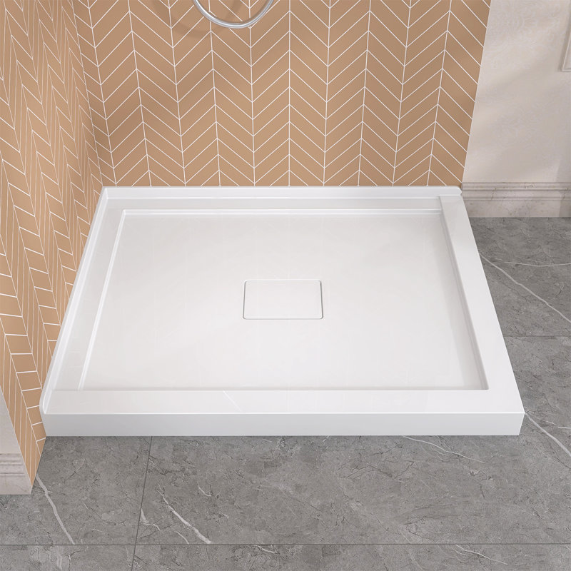 42" L x 34" W White Acrylic Shower Base for Two-Wall Alcove Right Entry | Center Drain with Magnetic Cover | Hassle-Free Cleaning