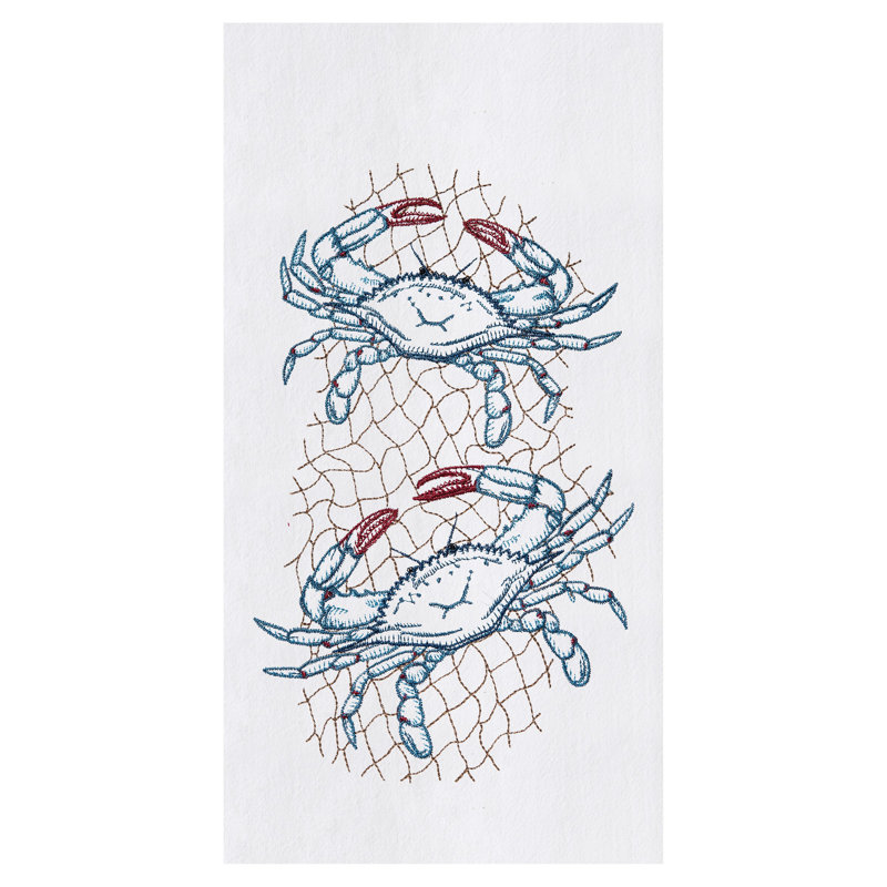 Serviette de cuisine en coton brodé crabe
