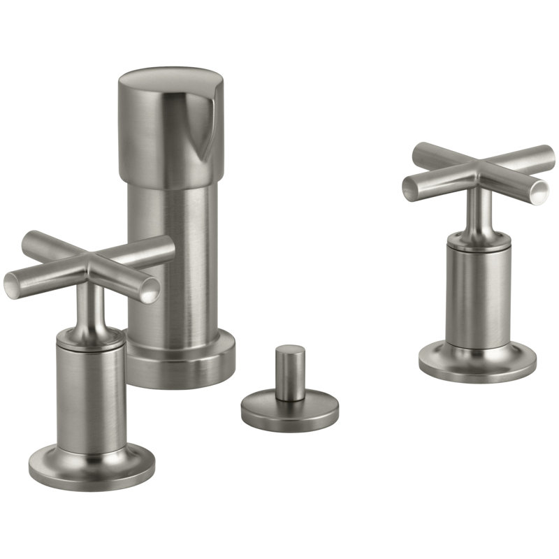 Purist Vertical Spray Bidet Faucet with Handles, Vibrant Brushed Moderne Brass, Cross