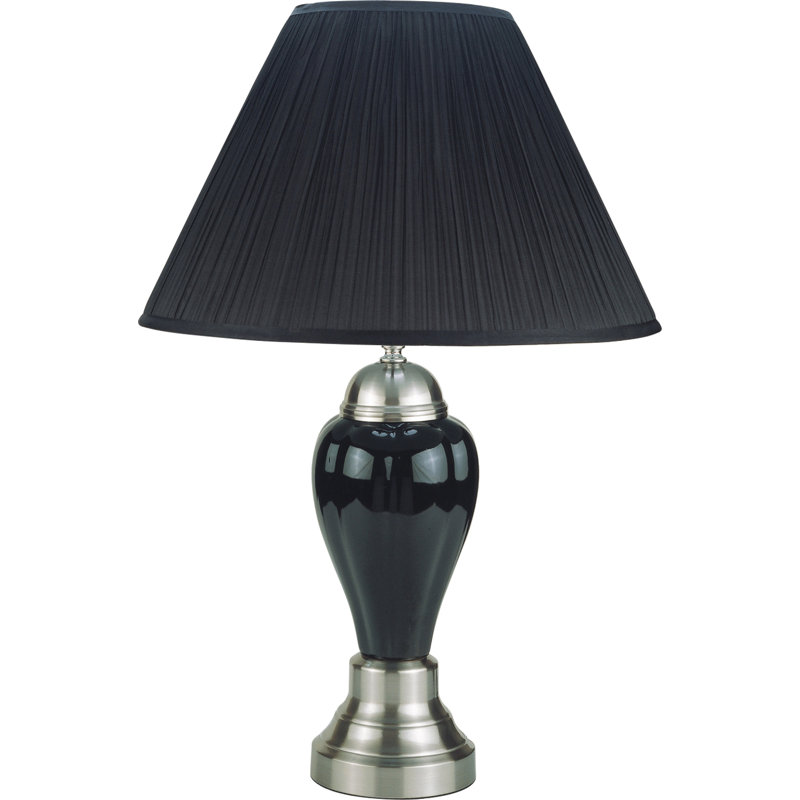 Élégante lampe de table 1pc, base grise brillante, détails métalliques contrastants, abat-jour plissé, interrupteur rotatif en porcelaine d'aspect moderne, 100 watts