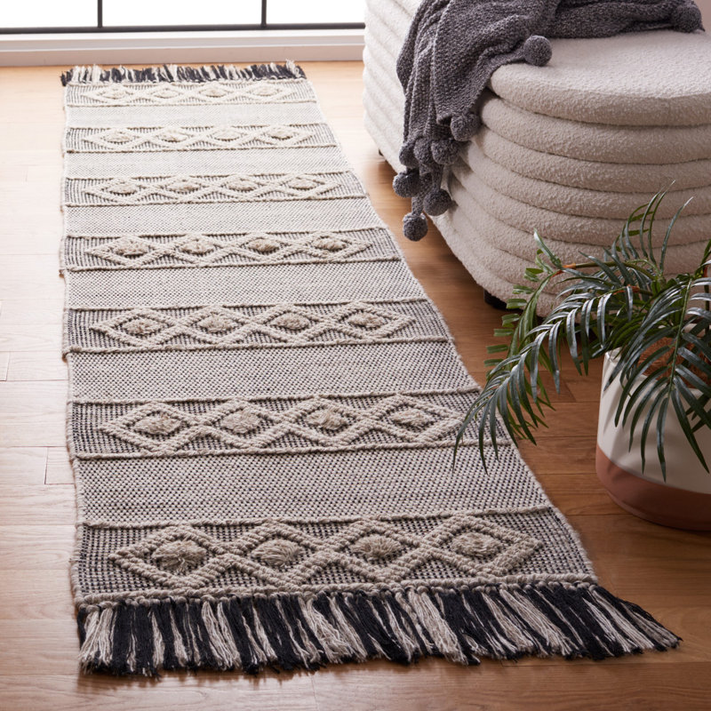 Tapis ivoire / beige en laine et coton tissé à plat Ailiedh Vermont, Tapis de couloir 2 pi 3 po x 9 pi