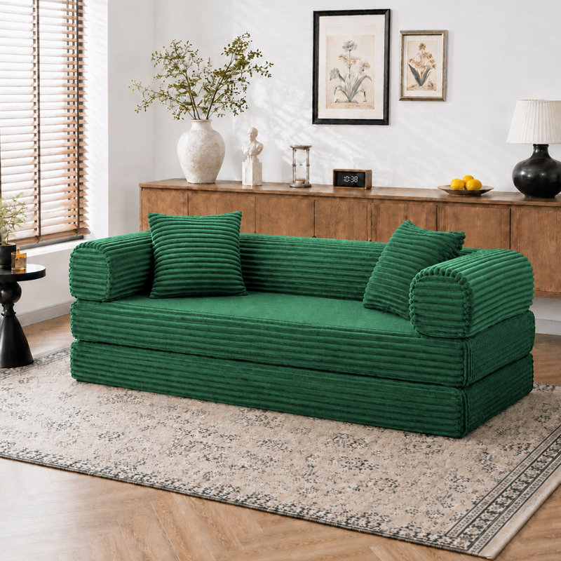 Canapé-lit modulaire convertible 77 po, canapé-lit en velours côtelé à assise profonde avec coussins amovibles pour appartement, salon et chambre d'amis
