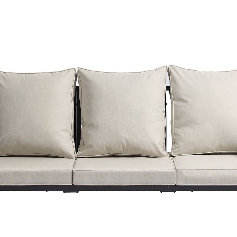 Canapé d'extérieur en métal pour 3 personnes avec coussins Nickita, Beige