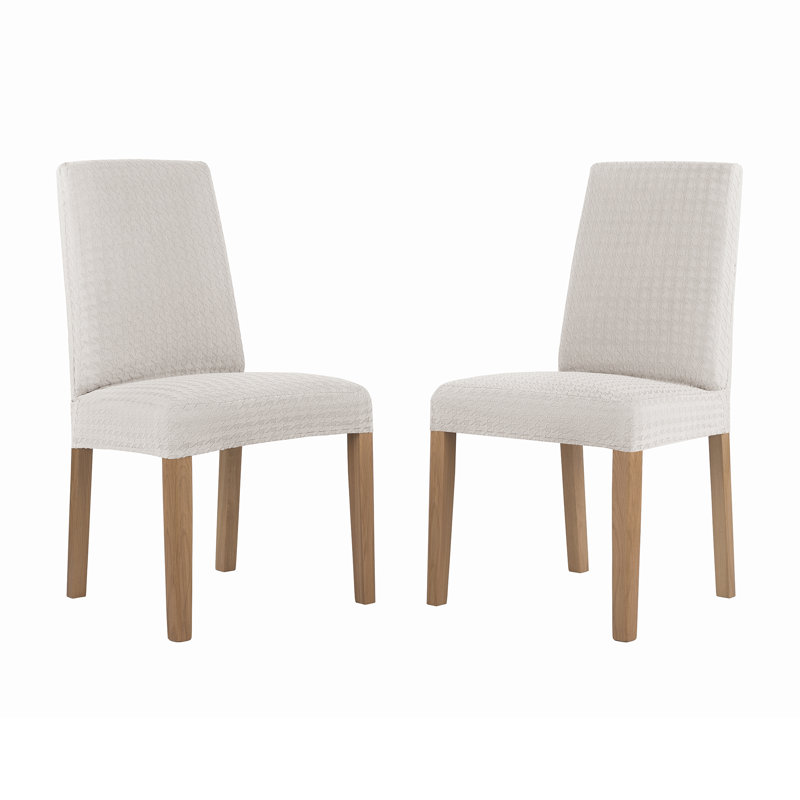 Sparta Houndstooth Textured Stretch Fit Elastic Dining Chair Slipcover, Cream Polyester
