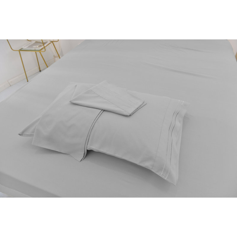 Ensemble de literie en rayonne de bambou, Gris clair, Ensemble de draps pour lit simple TG + un drap-hou