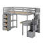 Lit mezzanine avec tiroirs de rangement, bureau et escalier, lit mezzanine en bois avec tablettes-2077395469