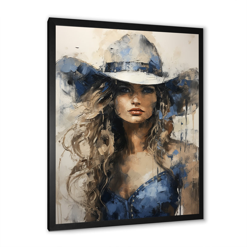 Minimalisme, cow-boy bleu, peinture sur toile, Cadre simple noir, H 44 po x l 34 po x P 1,5 po