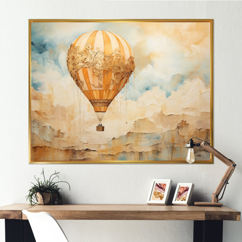 Minimalisme, montgolfière, voyages sur toile, Cadre flottant doré, 24" H x 32" W