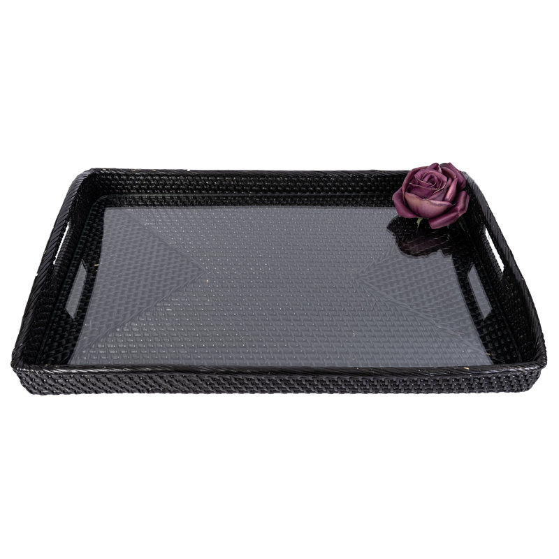 Rectangular Tray with Glass Insert, Tudor Black, 14" W x 10" D x 1" H