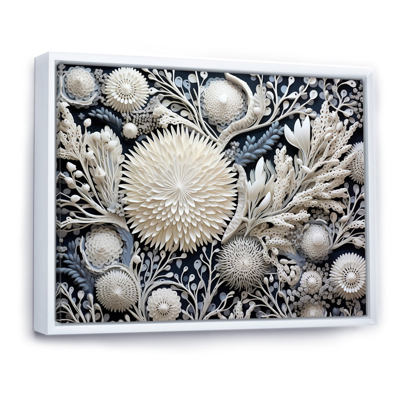 Fleurs de corail gris - impression sur toile, corail sous l'eau, Cadre flottant blanc, H 12 po x l 20 po x P 1 po