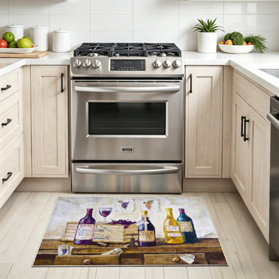 Beige Machine Washable,Still of Wine and Grapes Oil Indoor Area Rug