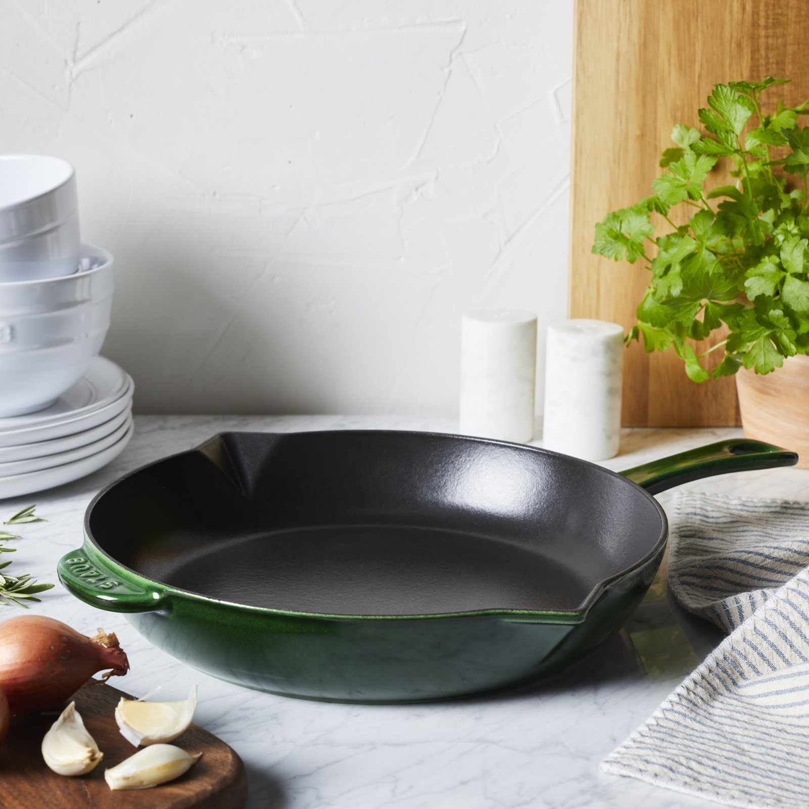 Staub Cast Iron Frying Pan, Basil, 12"