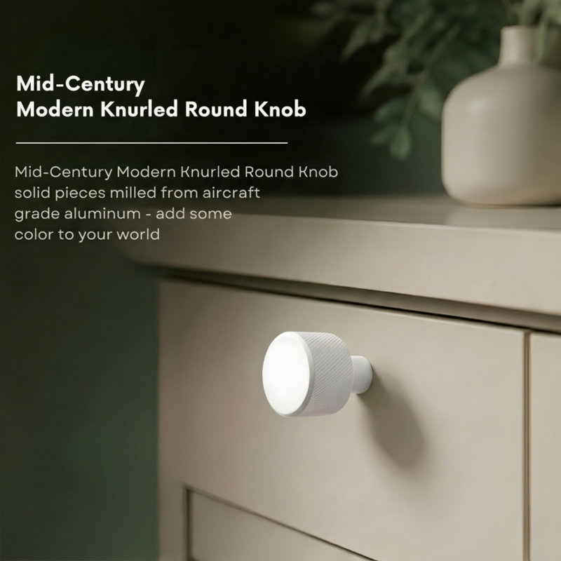 ROUS Hardware Mid Century Modern Knurled Knob, Snow (White)
