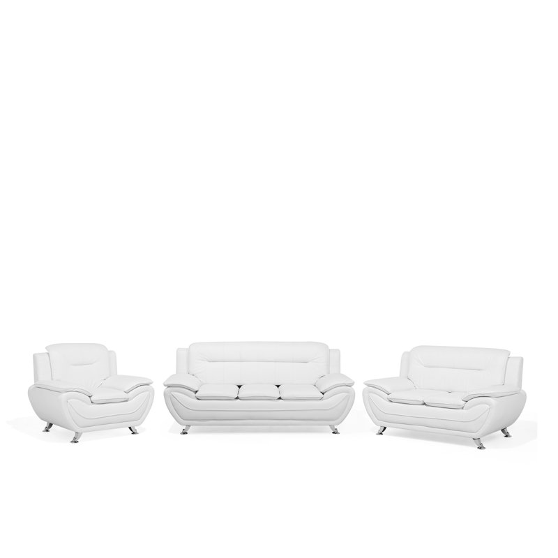 Faux Leather Living Room Set Bundara, White
