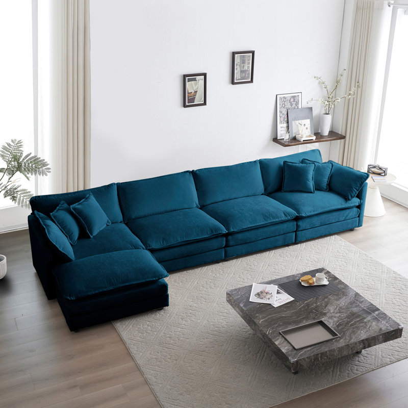 Canapé modulaire en U à 5 places en chenille bleue modulaire pour le salon: canapé convertible