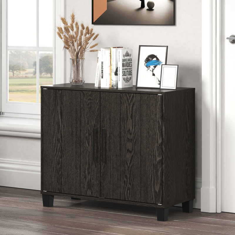 Inniss 12 Pair 2 Door Shoe Storage Cabinet, Dark Gray Oak