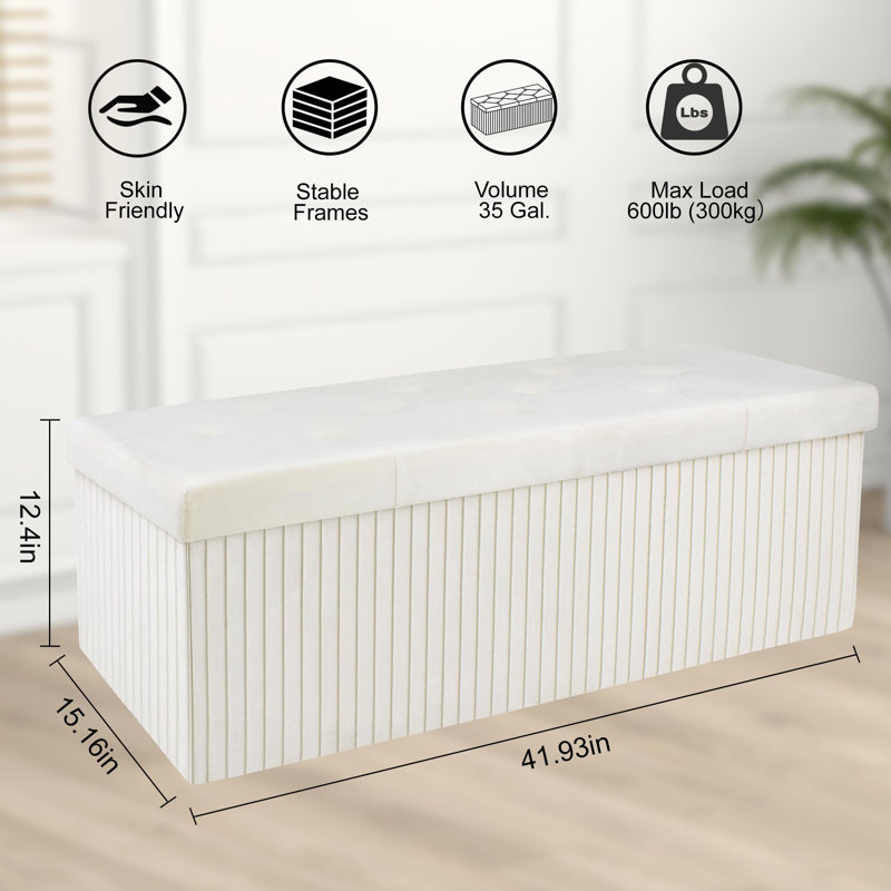 Storage Ottoman Bench, Beige
