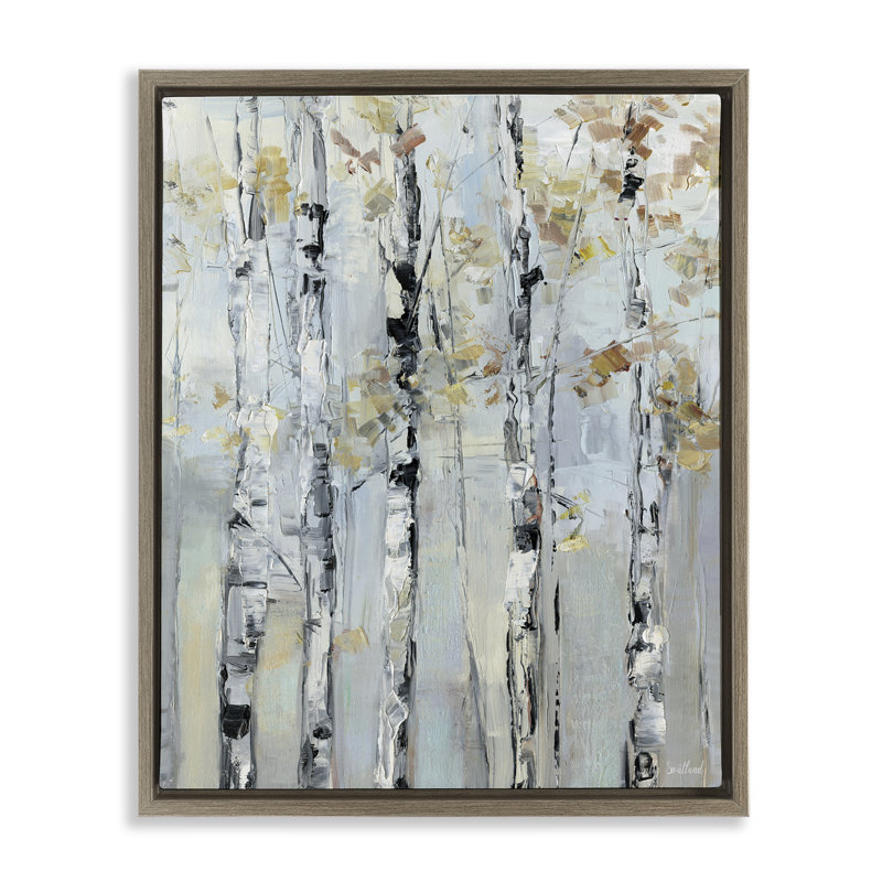 Abstrait de bouleau d'automne, H 31 po x l 25 po, Cadre flottant orme Montalcino