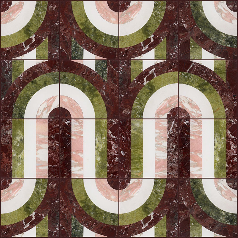 Elizabeth Sutton Curve Vertical 12" x 12" Geometric Marble Mosaic Wall & Floor Tile ( 1 sq. ft. / sheet), Rainbow