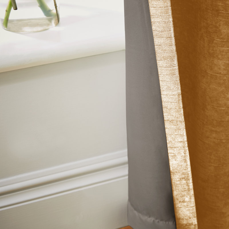 Selene Luxury Chenille Weighted Thermal Eyelet Cur Semi Sheer Curtain Pair, Gold, 46cm Width x 182.88cm Drop