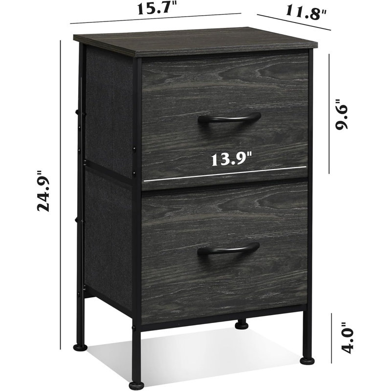 Modern 15.7'' W Metal Nightstand with 2 Drawers, Bedside Table with Sturdy Frame for Small Space, End Table Storage Cabinet