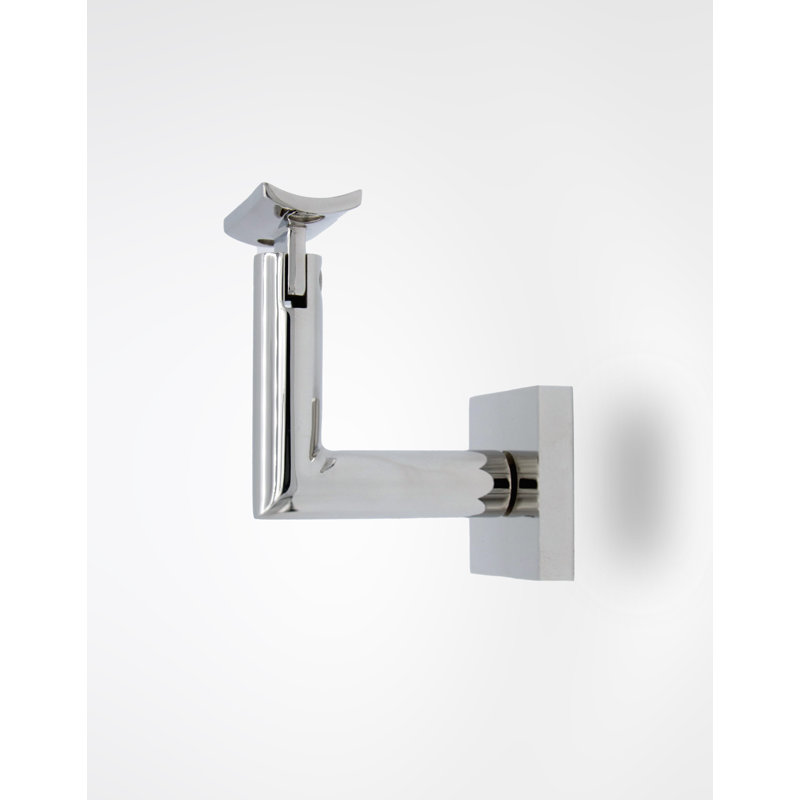 Concrete Mount Handrail Bracket with Square Rose and Curved Plate, Polish Stainless Steel