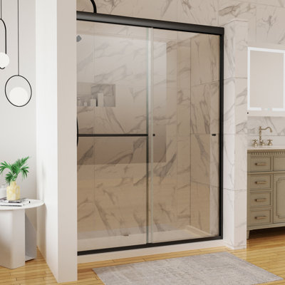 Traditional Matte Black Shower Door With Leakage Panels Sliding Clear For Bathroom