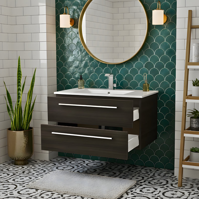 Silhouette 30" Single Sink Bathroom Vanity with Cultured Marble Top, Zambukka