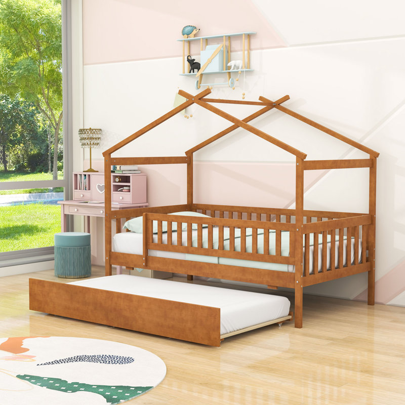 Twin Size Wooden Daybed With Twin Trundle, Walnut