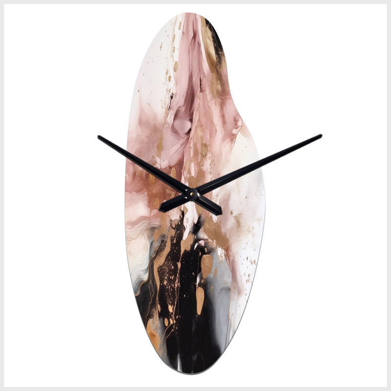 Pink Gold Marble Texture I - Marble Curved Metal Clocks, Pink Asymmetrical Metal Wall Clock Print, Large