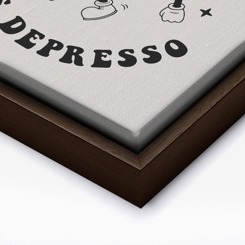 Plus d'espresso, moins de café espresso, Canvas, 24"H x 32"W, Brown Framed