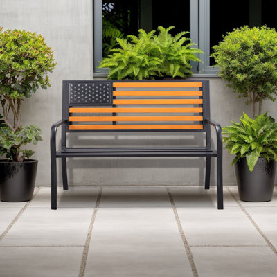 50-Inch Flag-Inspired Black Metal Outdoor Bench