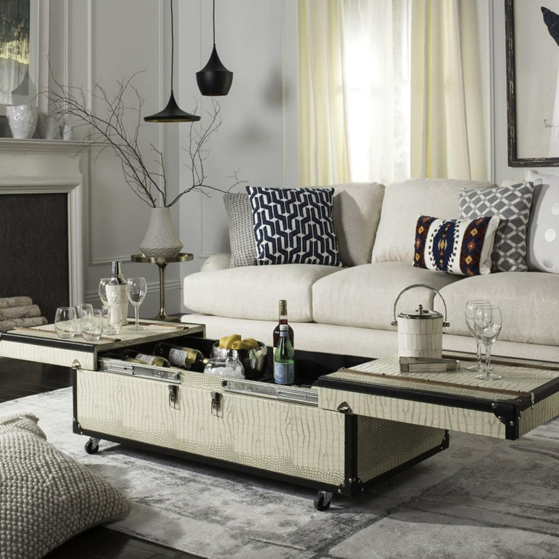 Table basse à roulettes avec rangement Rocker, Beige