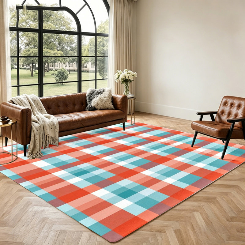 Large Area Rug, Plaid Pattern Floor Mat, Soft Plush Stain Resistant Non-Slip Machine Washable Shag, Indoor for Living Room, Bedroom, Entryway, Home Office and Dining Spaces