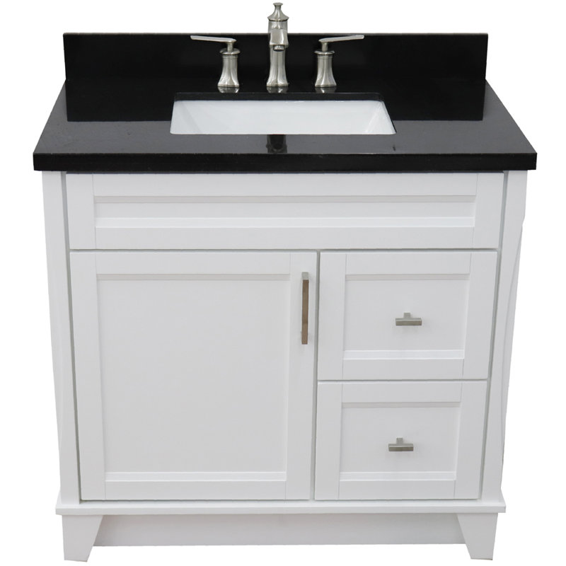 Ensemble de meuble-lavabo simple 37 po Tihomir, Blanc, Granite noir Galaxy