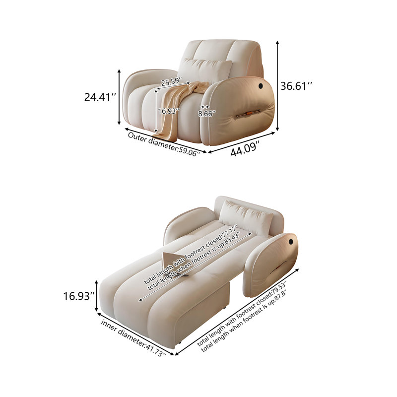 Upholstered Sofa, 36.61" H x 59.06" W x 44.09" D
