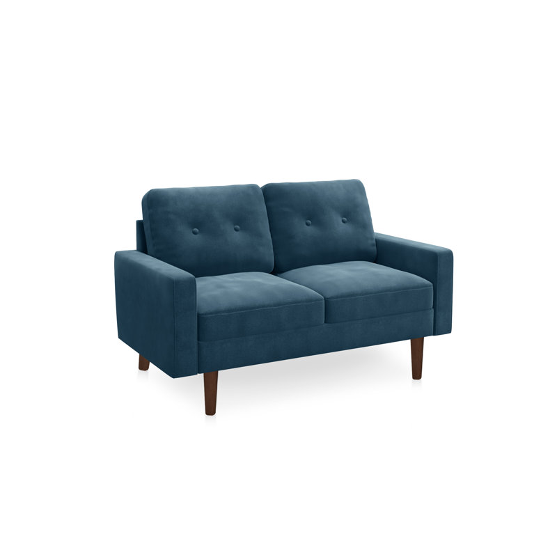 Causeuse à accoudoirs carrés de 58 po Madian, Velours bleu prussien, H 32,7 po x l 70 po x P 30 po
