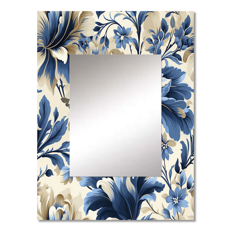 Avynlee bleu victorien Ikat Floral Harmony - miroir mural floral, miroir décoratif de chalet, impression d'art en métal