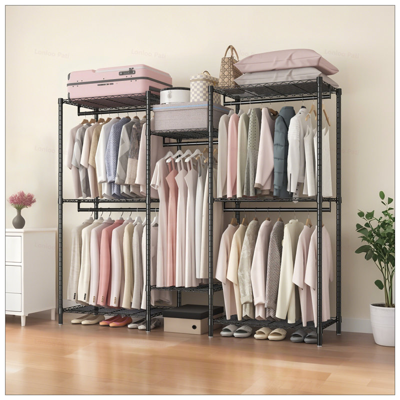 Portant à vêtements robuste avec 8 tablettes réglables et 5 portemanteaux, idéal pour un rangement et une organisation polyvalents