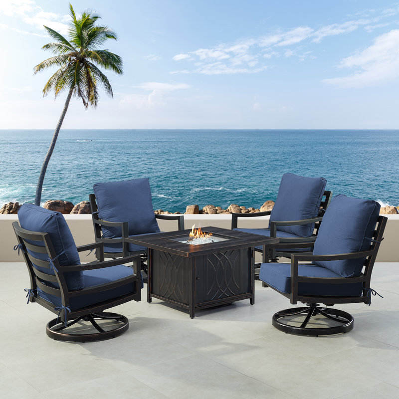 Ferruh 4 - Person Patio Conversation Set with Cushions, Blue