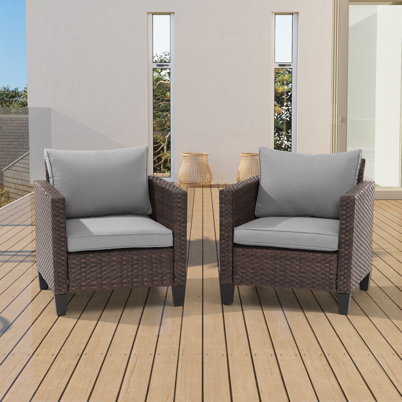 Chaise de patio avec coussins Goldwin, Lin gris, Brun