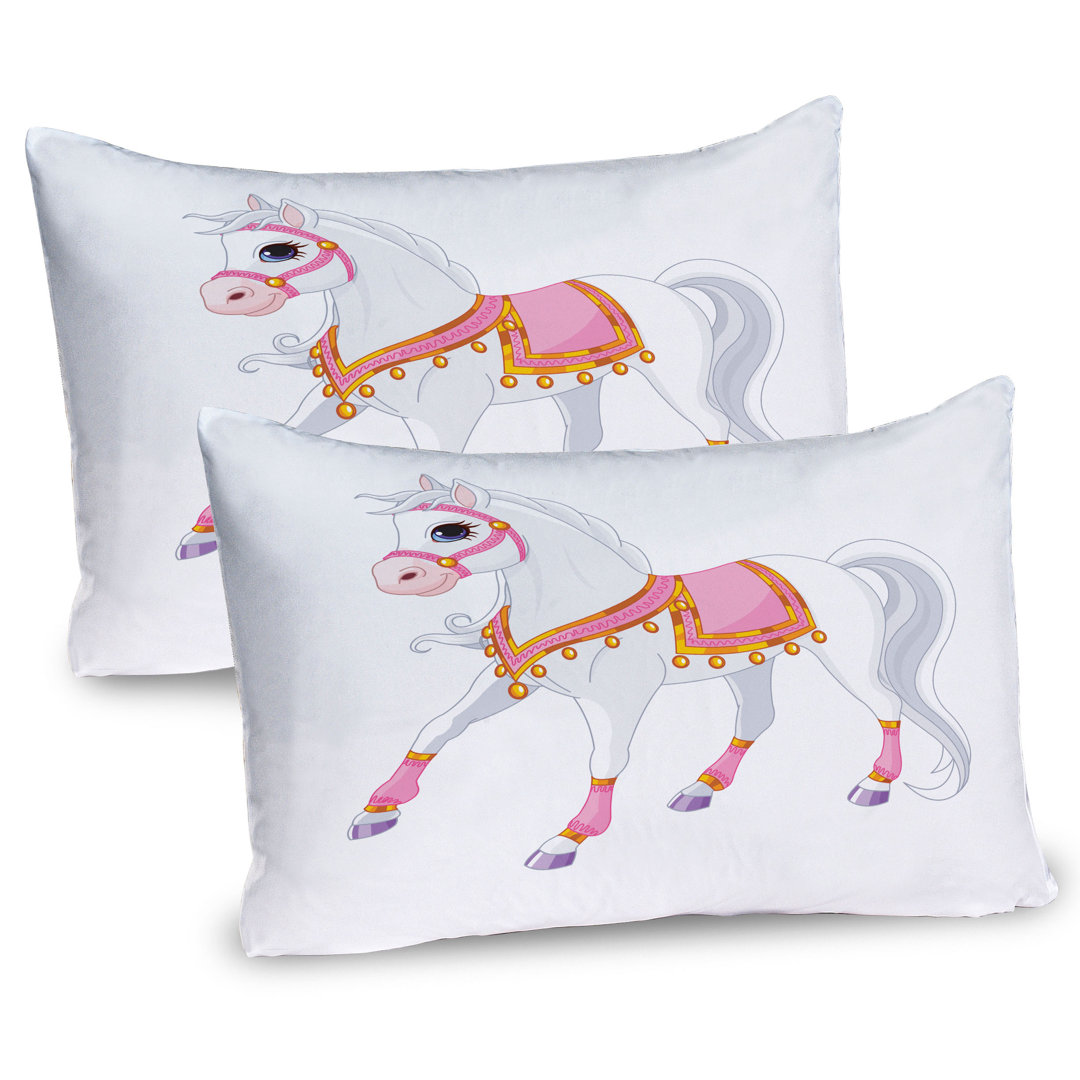 Kissenbezug Packung mit 2, Royal Horse Princess Tier, Weiß Rosa und orange